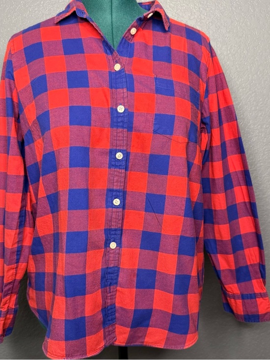 J. Crew Tops - J. Crew Red Blue Buffalo Check Button Down Shirt Cotton Flannel Size L